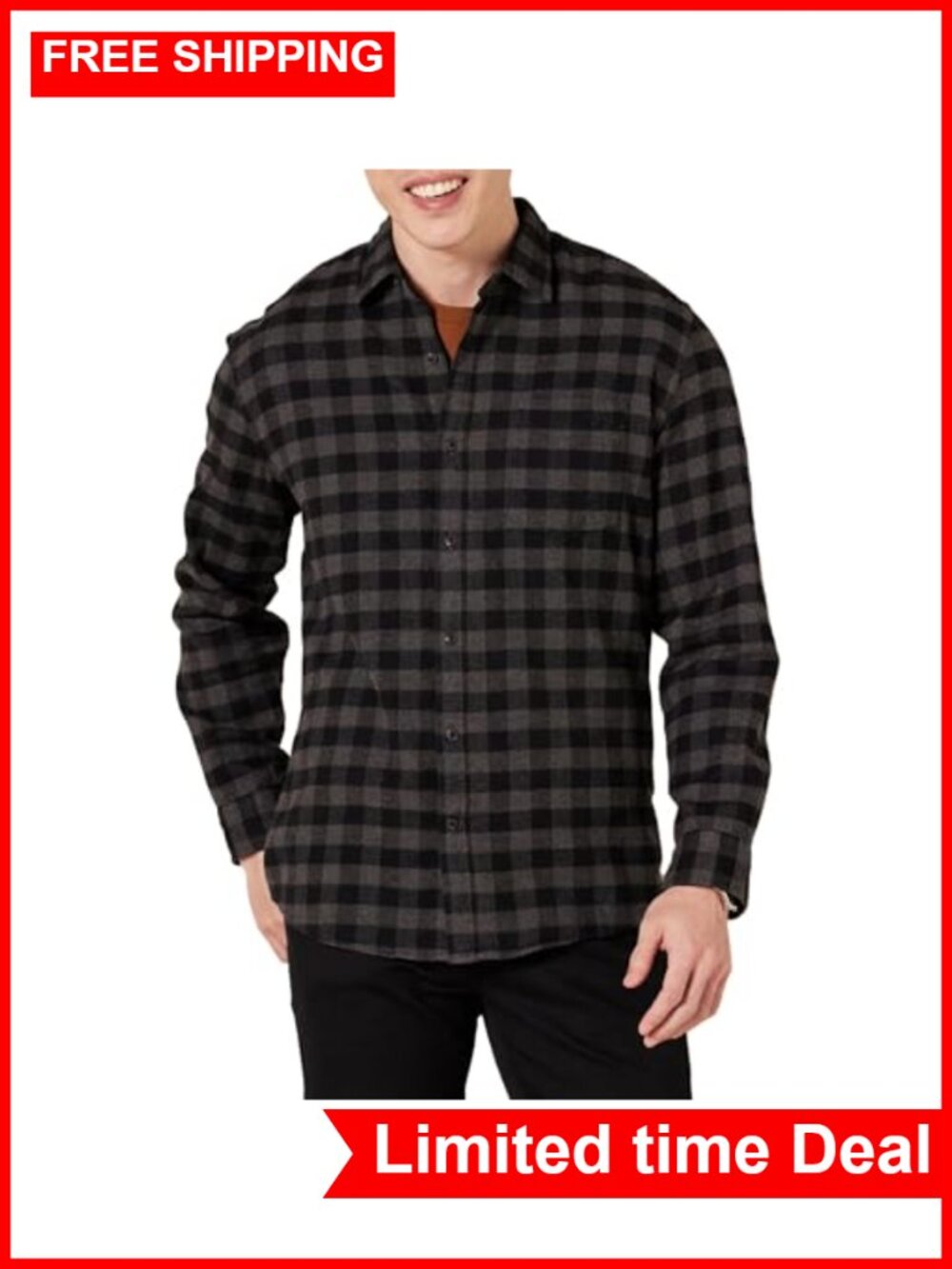 Men's Regular Fit Long-Sleeve Flannel Shirt Brushed Cotton Plaid